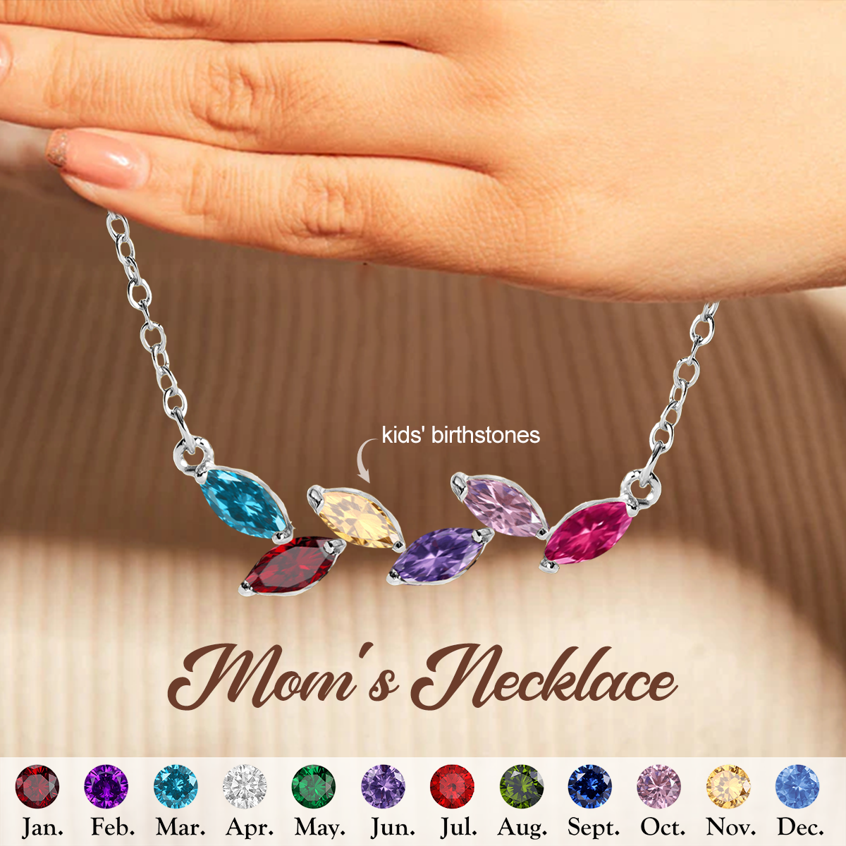 Personalized Family Necklace with Birthstones, Gift For Grandma Mom