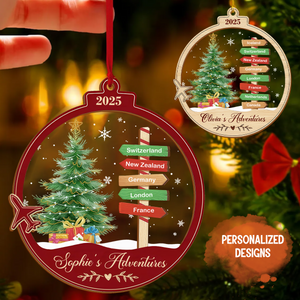 Custom Travel Destination Ornament, Christmas Gift For Travelers