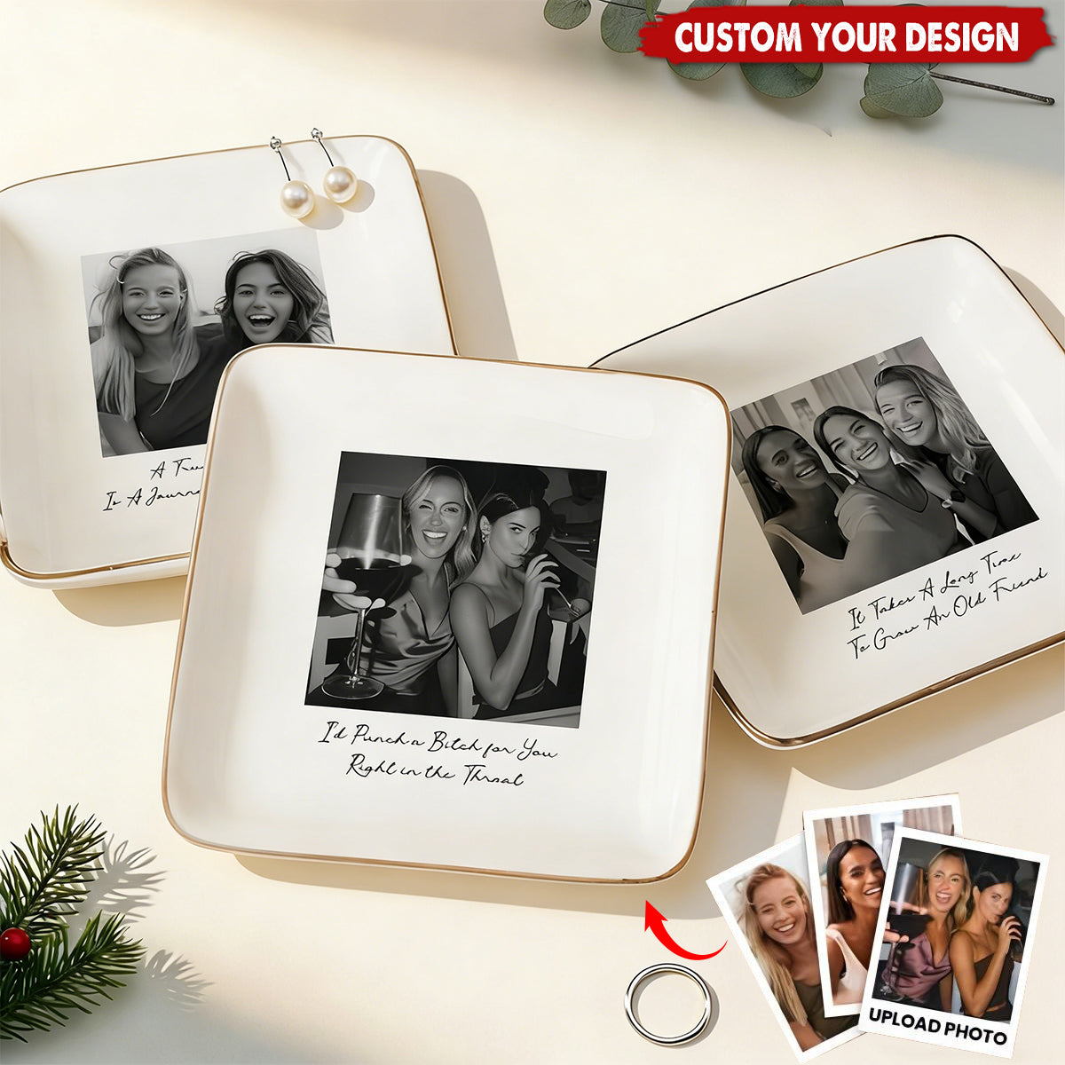 Custom Bestie Photo Trinket Tray For Best Friend Friendship - Personalized Jewelry Dish