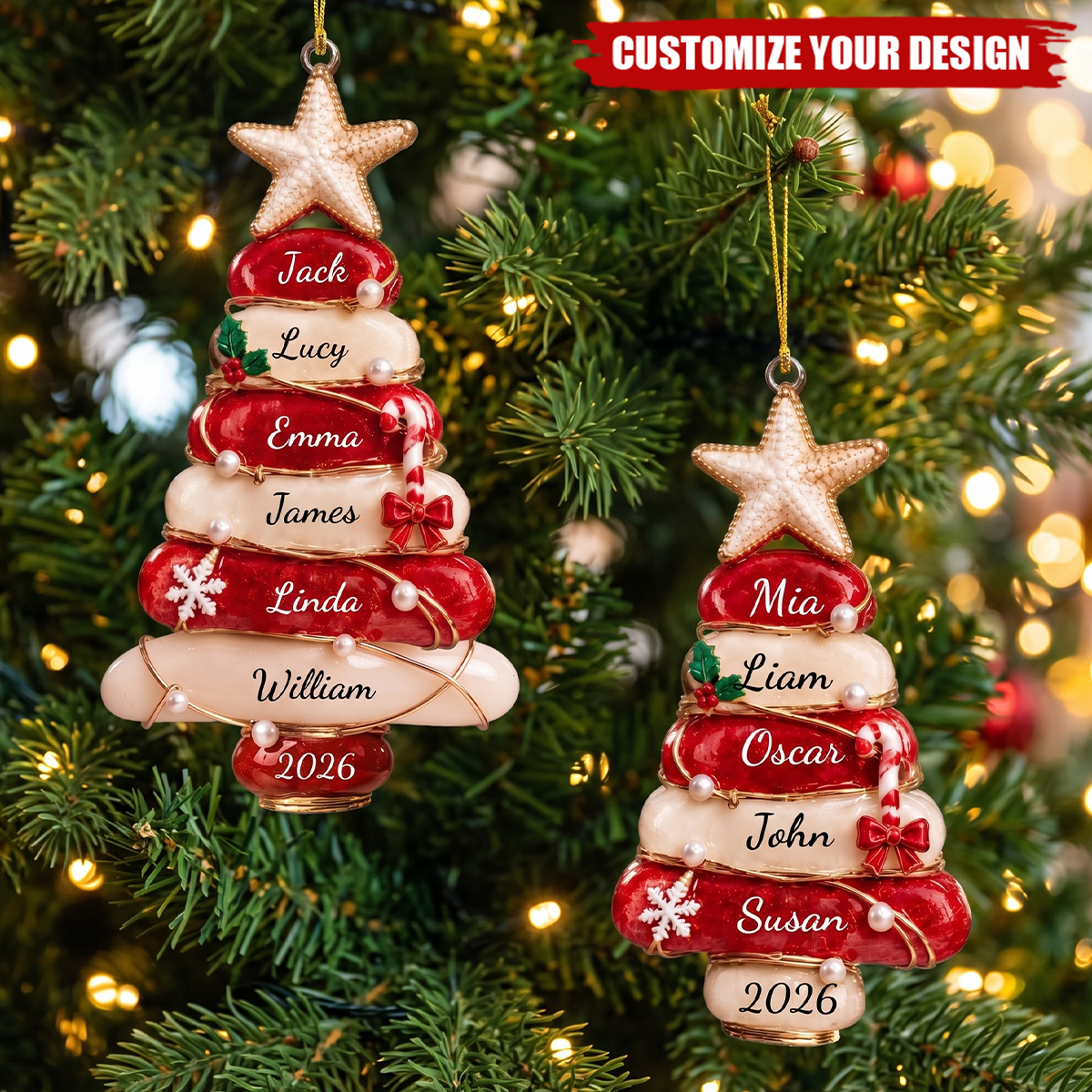 Personalized 3D Sea Glass Stack Christmas Ornament-Custom Family Name Gift