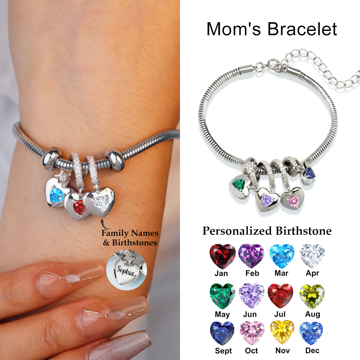 Personalized Birthstone Love Snake Bone Bracelet-Gift For Her