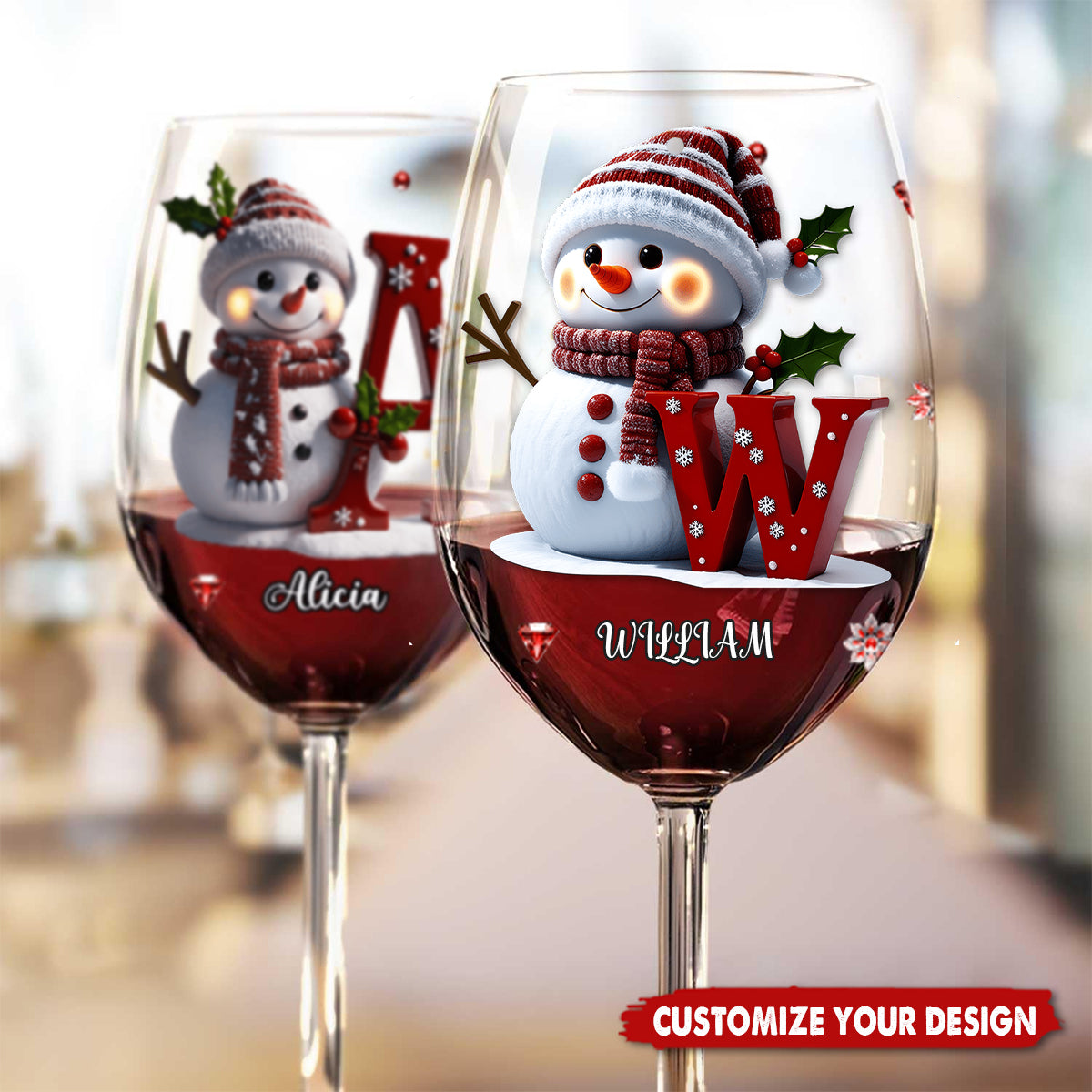 Merry Christmas - Personalized Family Wine Glass With Long Stem