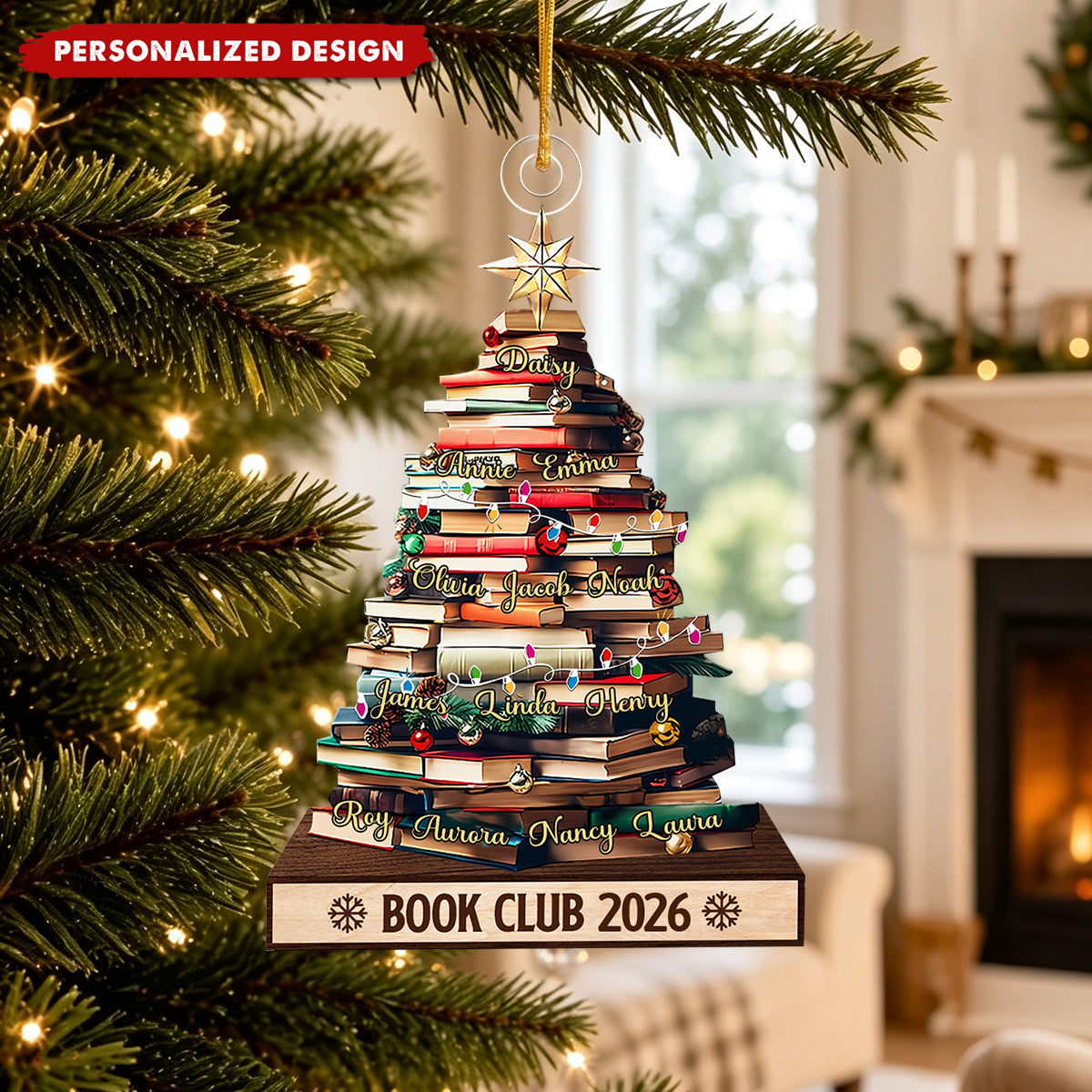 Christmas Tree Book Club Custom Names - Personalized Acrylic Ornament