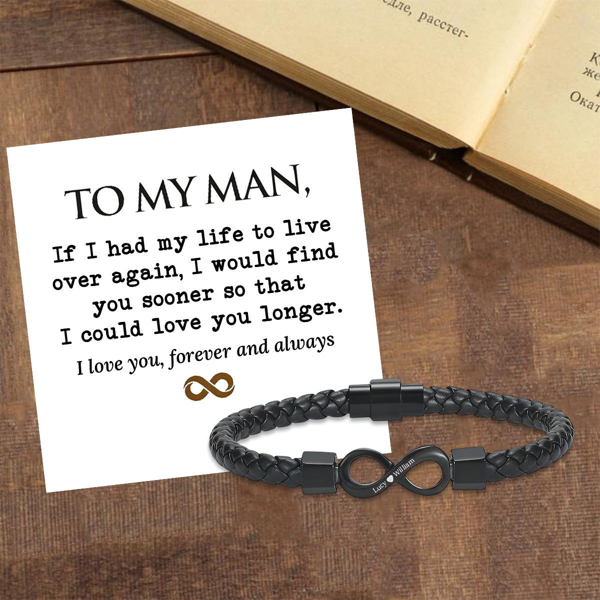 To My Man,If I had my life to live Personalized Dual Name Infinity Leather Bracelet