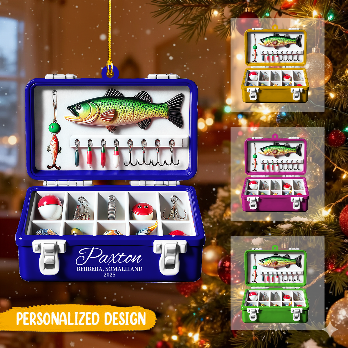 Personalized Fishing Tackle Box Ornament, Fisherman Ornament