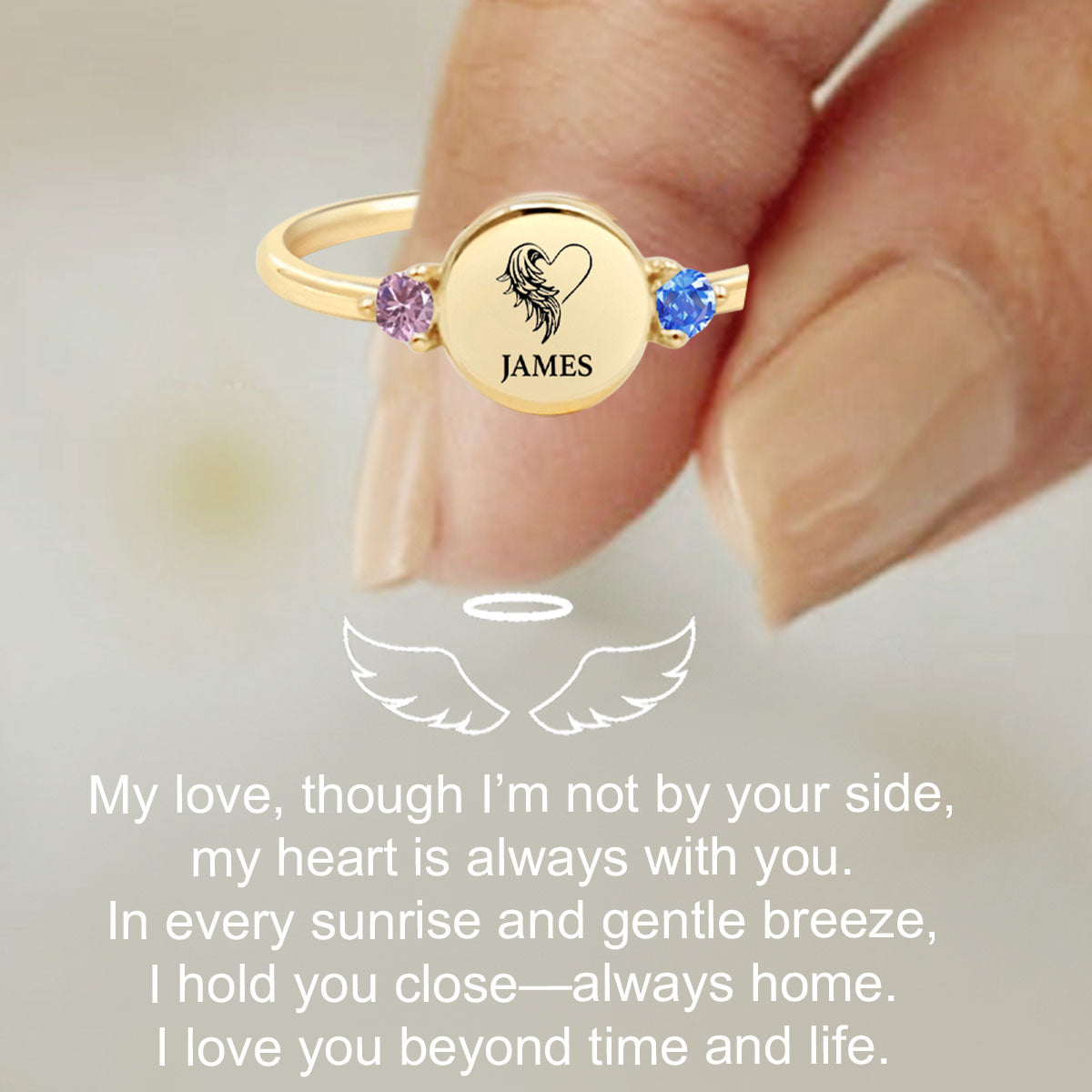 Personalized Birthstones & Text Ring For Family And Friend