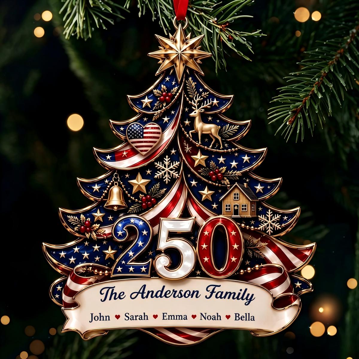 Personalized America 250th Anniversary Ornament, Patriotic Family Keepsake