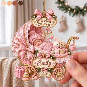Baby Sleeping Inside An Carriage - Personalized Baby’s First Christmas Ornament