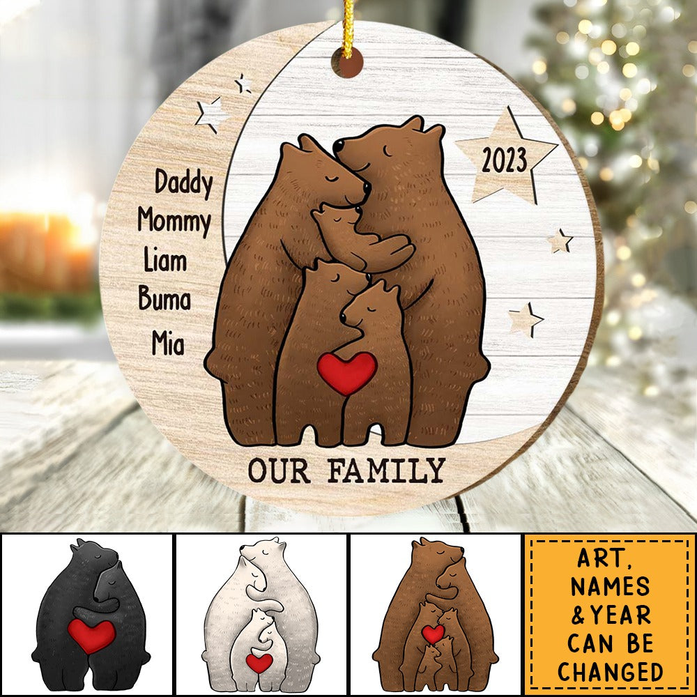 Bear Family On The Moon Circle Ornament