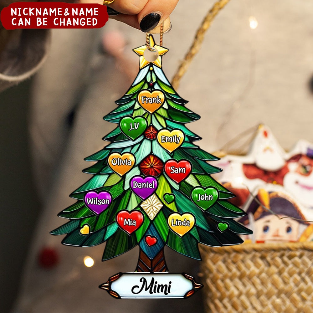 Sparkling Christmas Tree Grandma Mom Family Sweet Heart Kids Personalized Ornament
