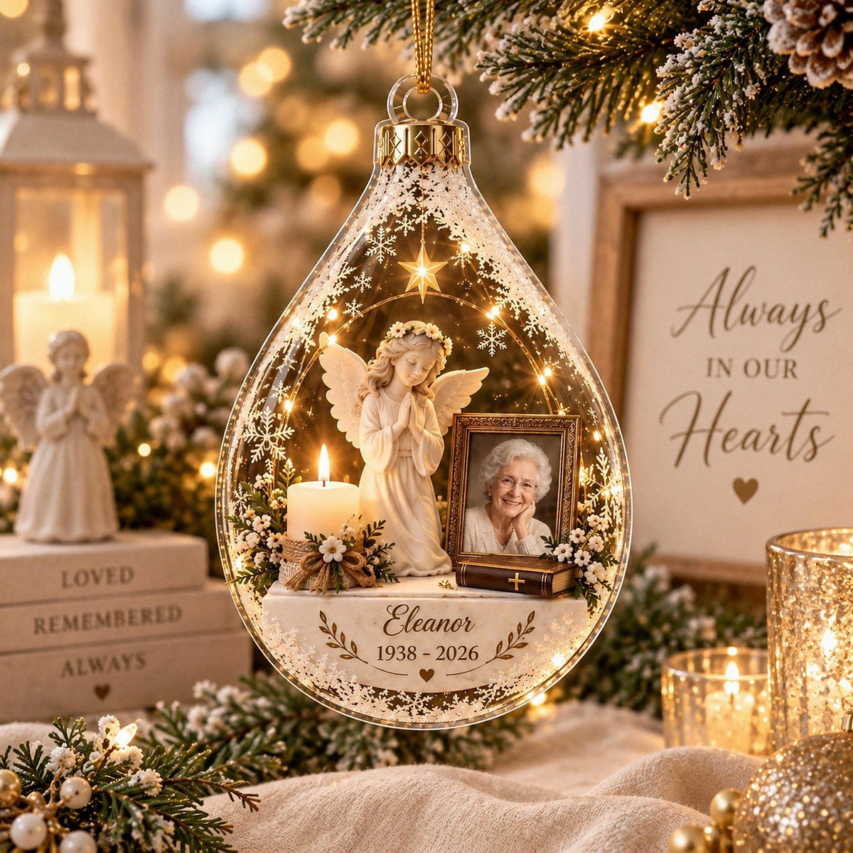 Personalized Memorial Photo Ornament, Angel Acrylic Christmas Decor