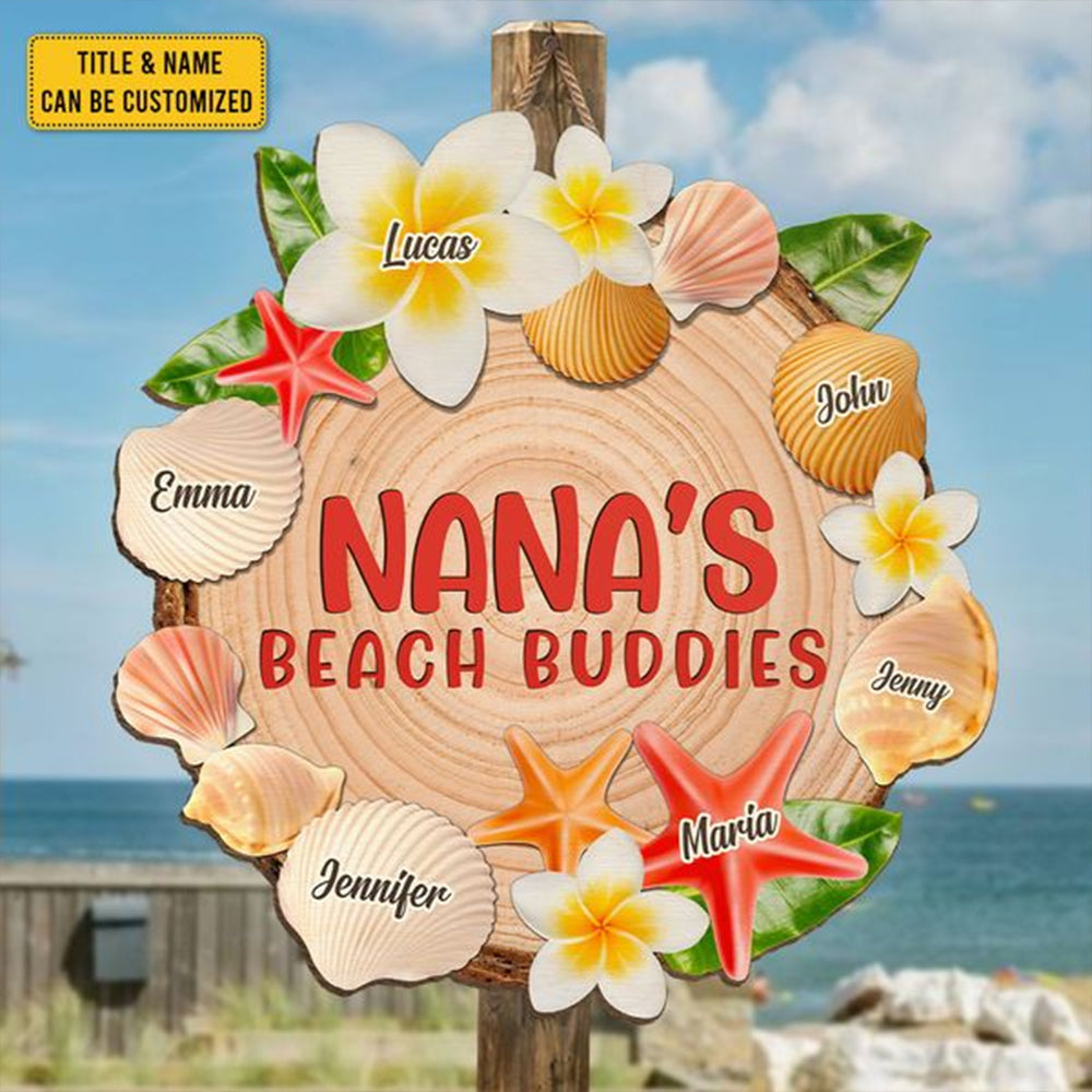 Grandma's Beach Buddies - Family Personalized Custom Shaped Home Decor Wood Sign