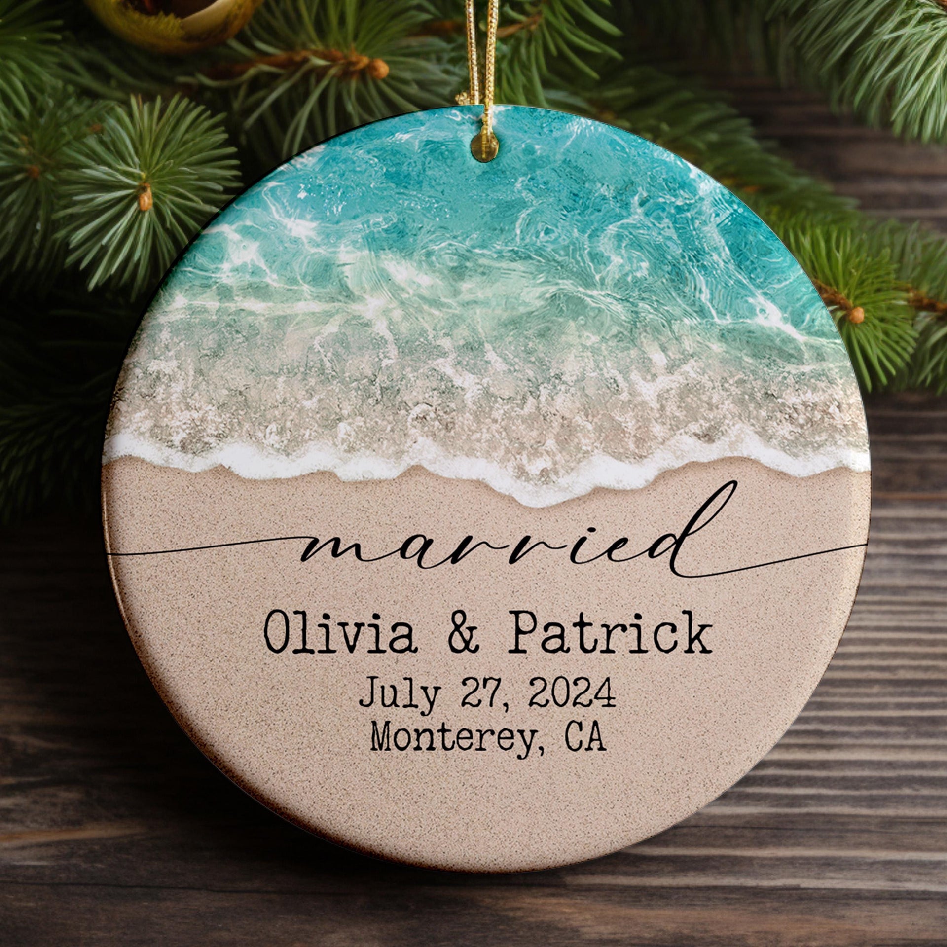 Beach Wedding Ornament, Personalized Gifts For Newlywed Couple