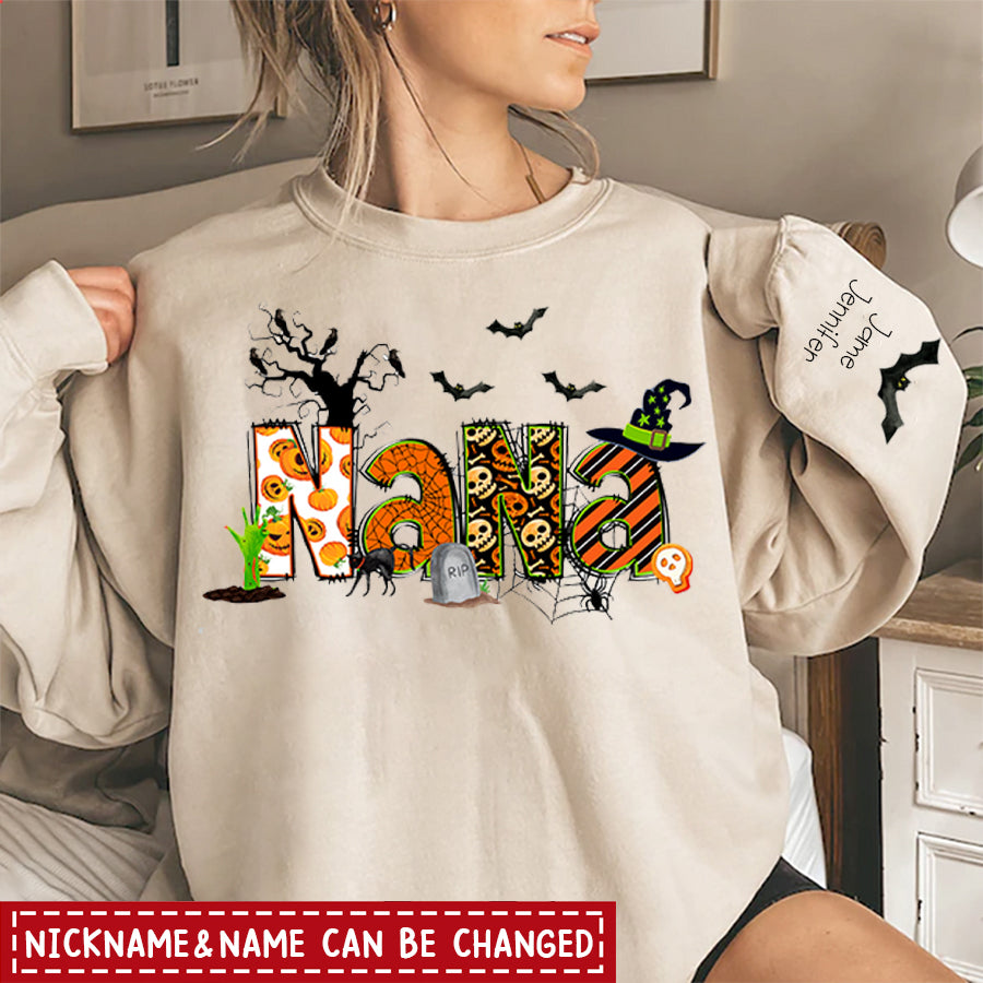 Nana Grandma Bundle Halloween Alphabet Doodle Grandkids Personalized Sweatshirt
