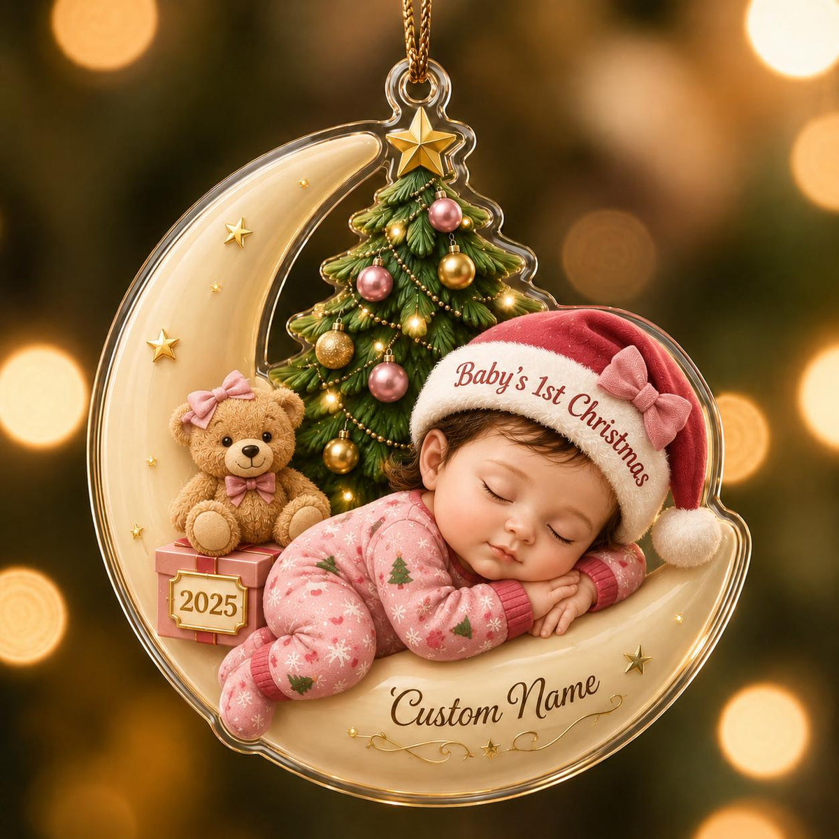 Baby First Christmas Sleep On The Moon - Personalized Newborn Acrylic Ornament