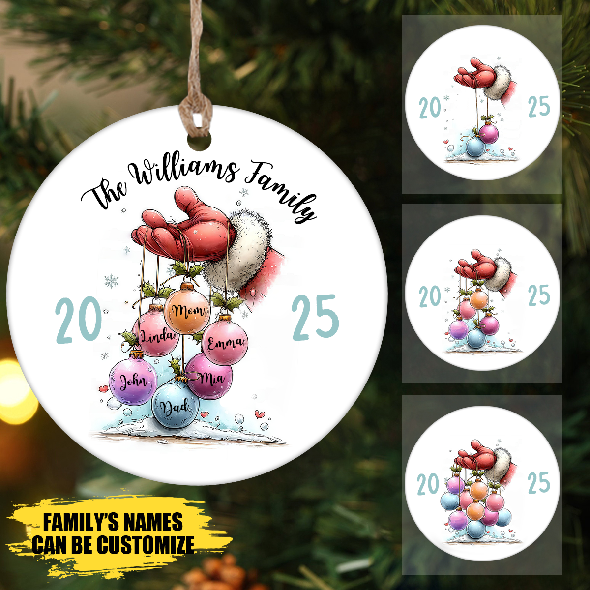 Personalized Santa Hand with Christmas Baubles Ornament