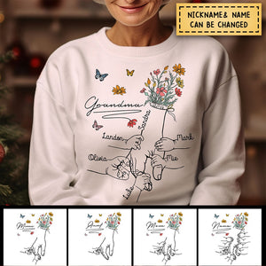 Grandma Mom Flowers With Kids  Personalized Sweatshirt