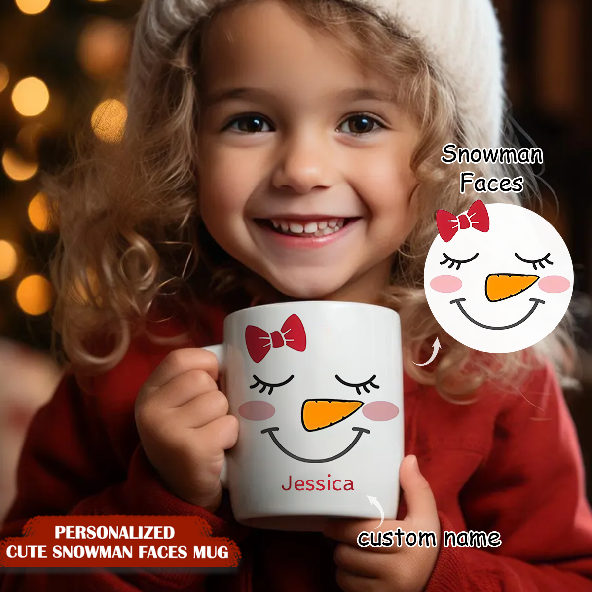 Personalized Cute Snowman Faces Mug, Gift For Christmas Holidays