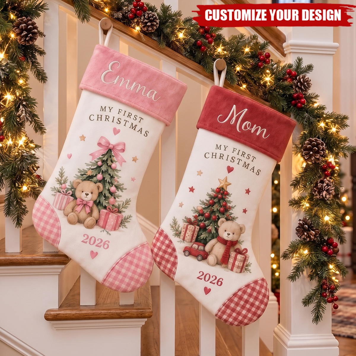 First Christmas Baby Keepsake Teddy Bear - Personalized Stocking