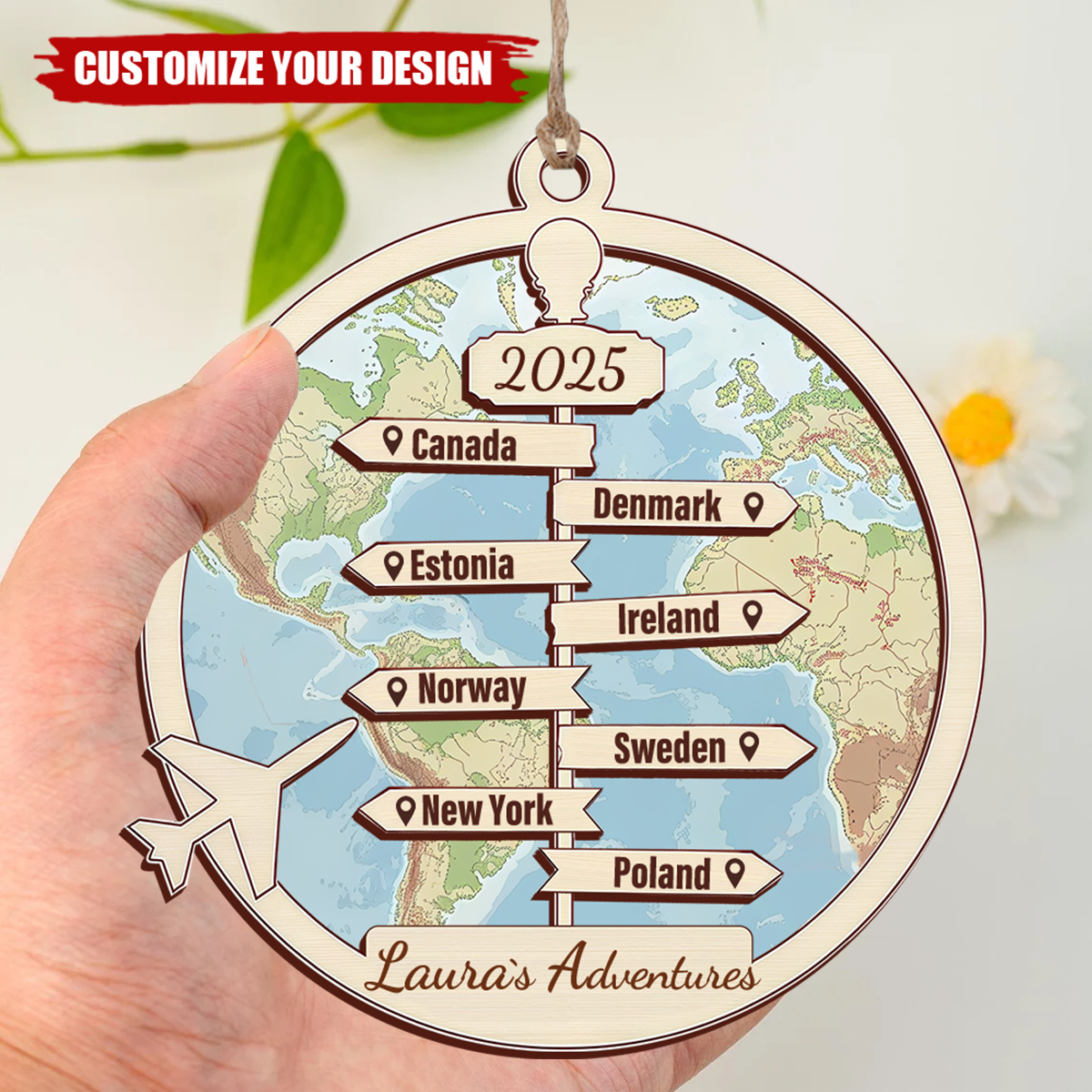 Traveling Destination, Personalized 2 Layered Suncatcher Ornament