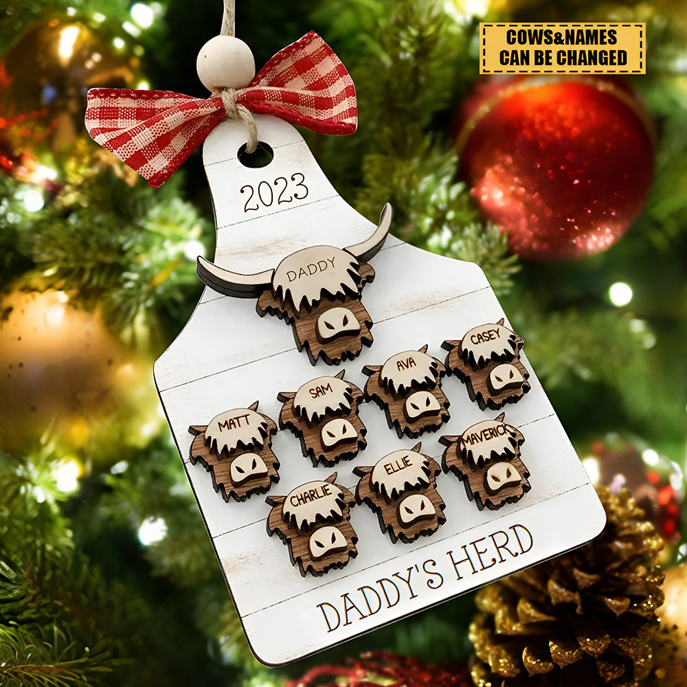 Personalized Highland cow family farmhouse rustic Christmas ornament 2023