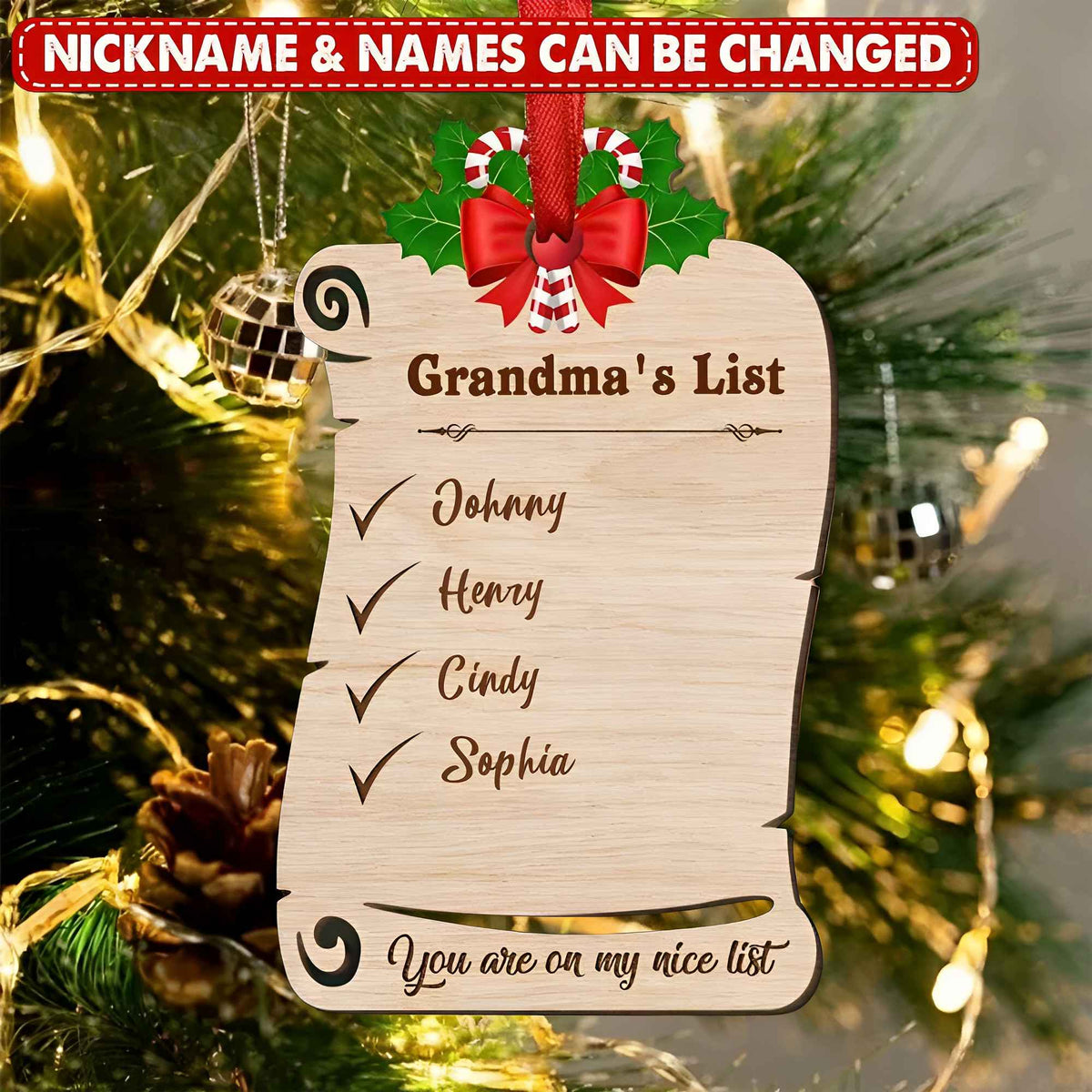 Grandma's List Personalized Wooden Ornament