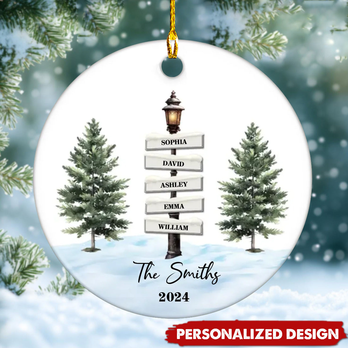 Personalized Winter Family Vintage Street Lamp Name Custom Gift