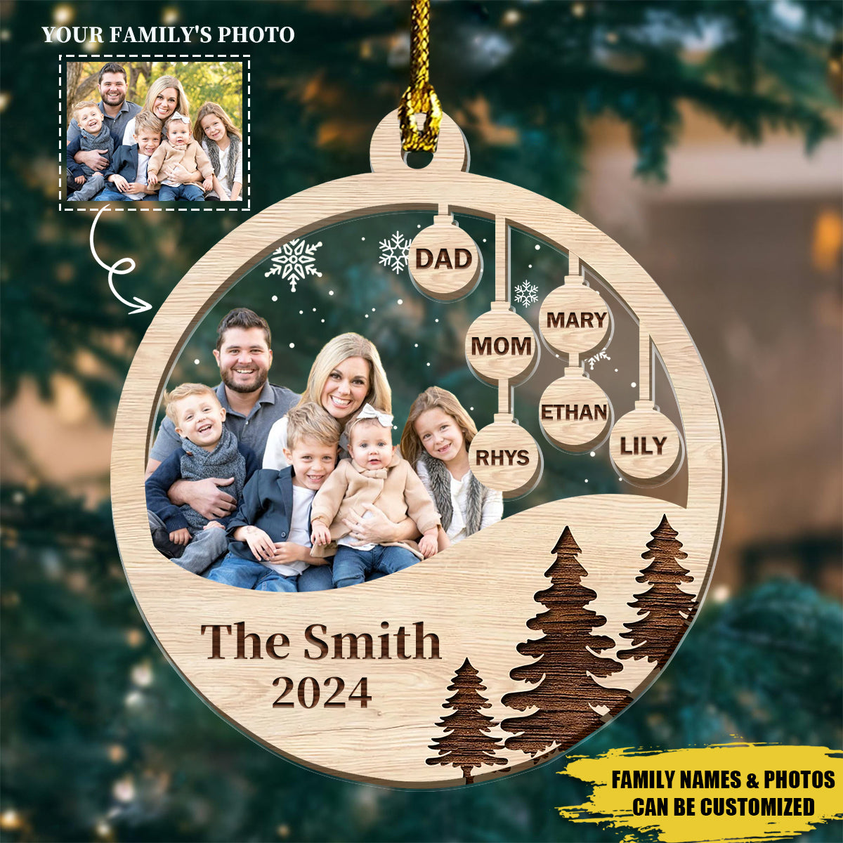 Personalized Wood Double-layer Ornament-Christmas Gift For Family-Upload Photo