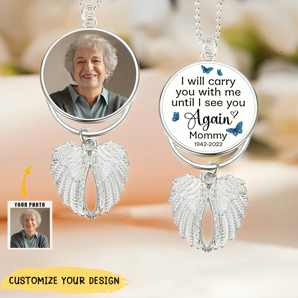 I Will Carry You With Me Personalized Angel Wings Car Hanger