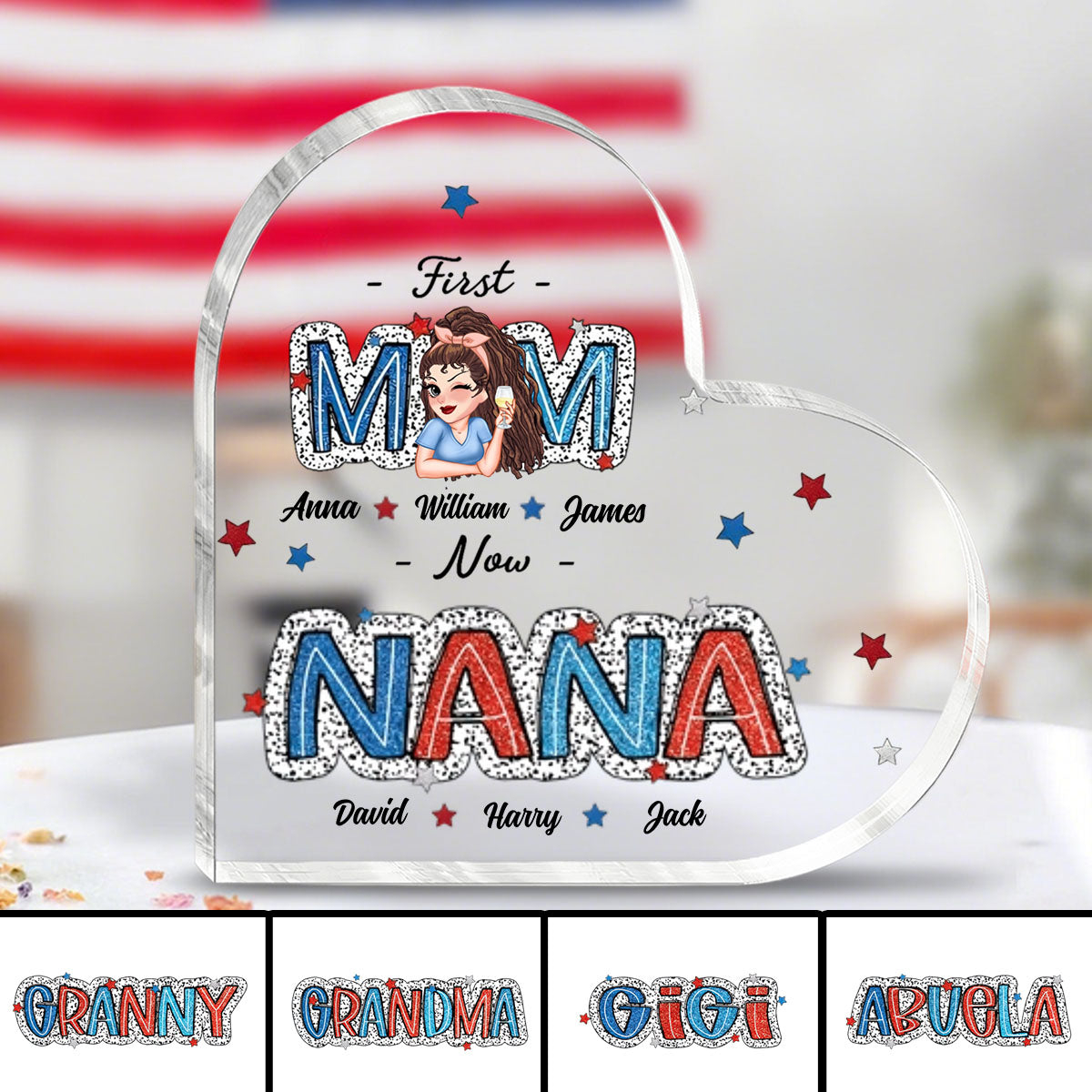 First Mom Now Grandma - Personalized Heart Shaped Acrylic Plaque