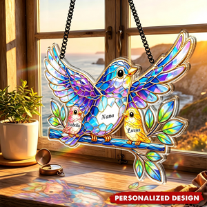 Custom Grandma Bird Suncatcher, Custom Bird Mom Family Suncatcher, Mother's Day Gift