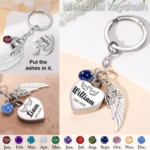 Personalized Name Urn Ashes Keychain With Birthstones, Memorial Keepsake