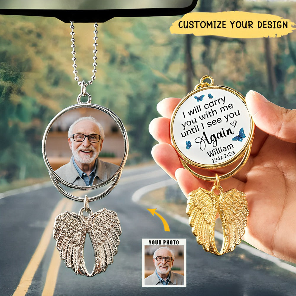 I Will Carry You With Me Personalized Angel Wings Car Hanger