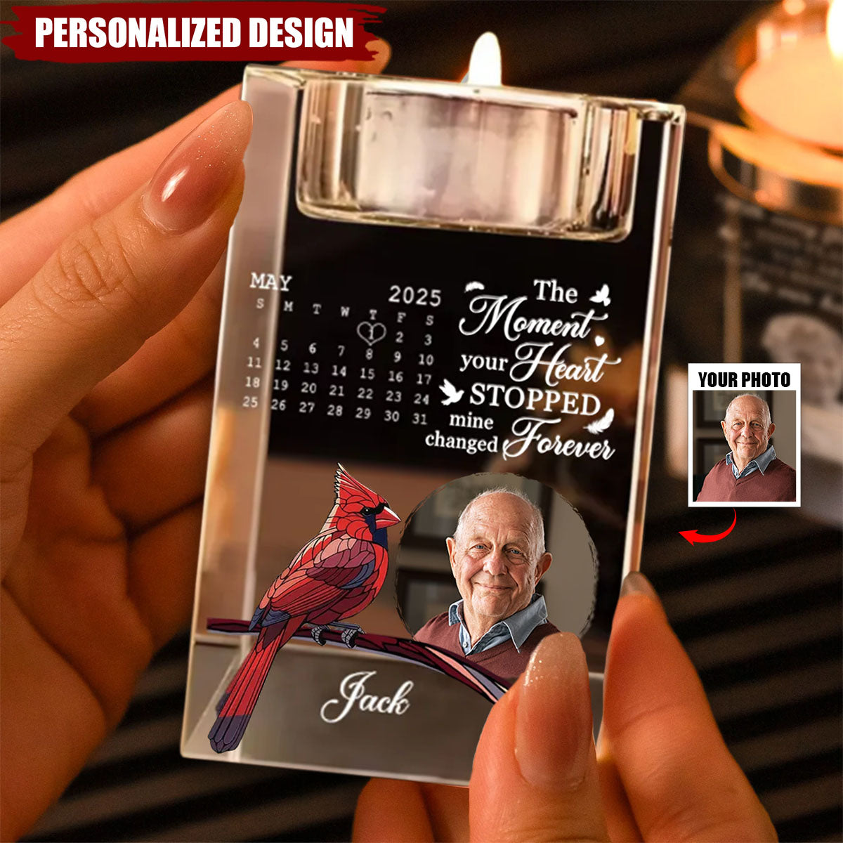 The Moment Your Heart Stopped - Personalized Crystal Candle Holder