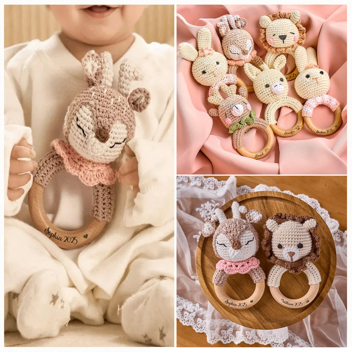 Personalized Crochet Baby Rattle Grasping Toy, Baby Shower Gift