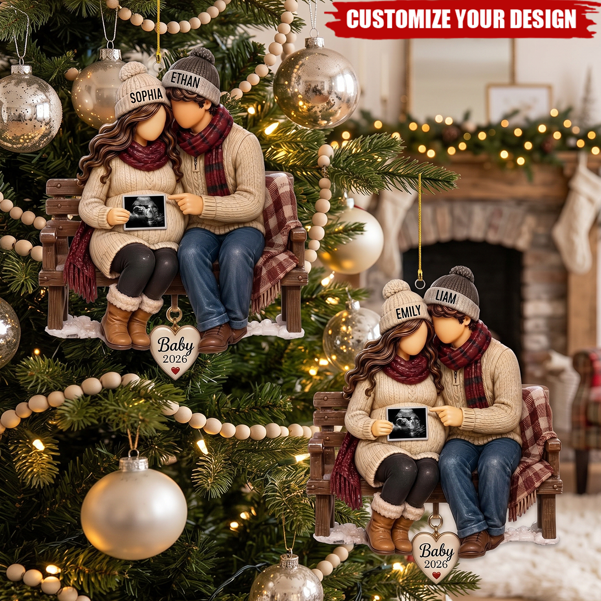 Personalized Pregnancy Christmas Acrylic Ornament, Expecting Parents Baby Announcement