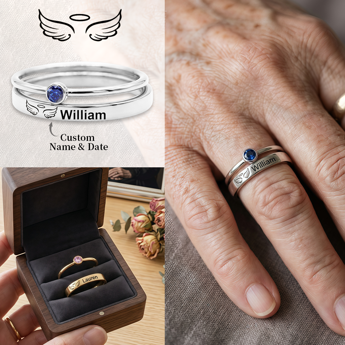 Personalized Custom Name Stacking Birthstone Memorial Ring