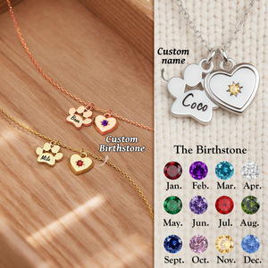 Personalized Pet Paw Birthstone Necklace, Gift For Pet Lovers