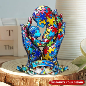 Mom And Kid - Personalized Autism Awareness Custom Shaped Acrylic Plaque