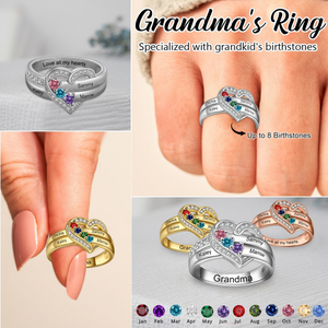Where Hearts Meet - Personalized 1-8 Birthstones Heart Family Ring