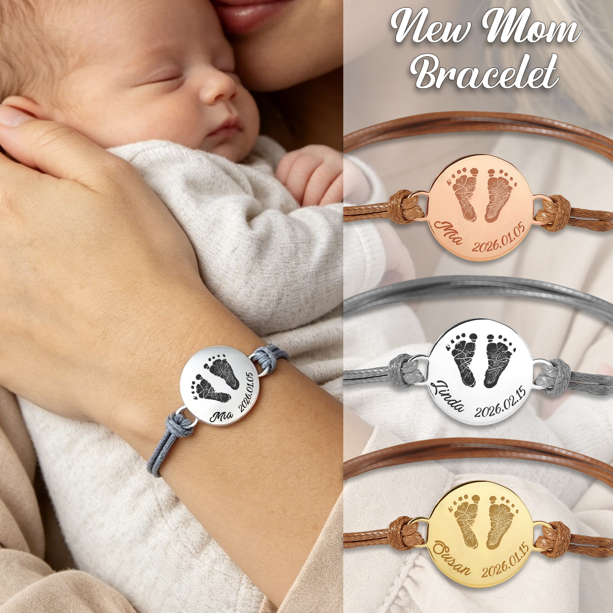 Custom Baby Footprint Bracelet, First Time Mom Gift, New Mom Gift