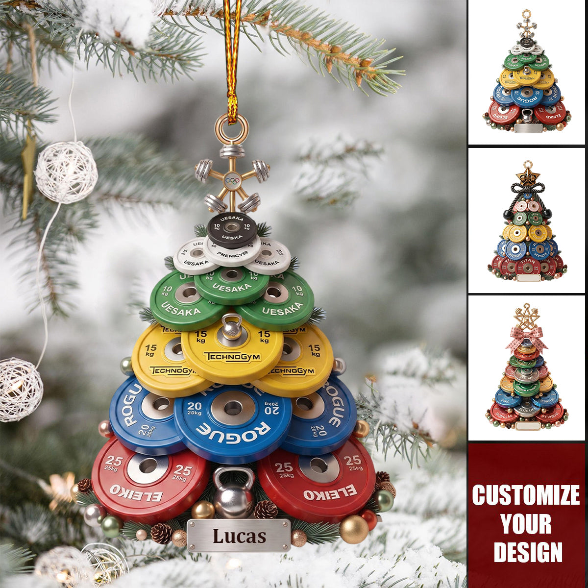 Weight Plate Tree Christmas Ornament, Personalized Gifts For Gymers
