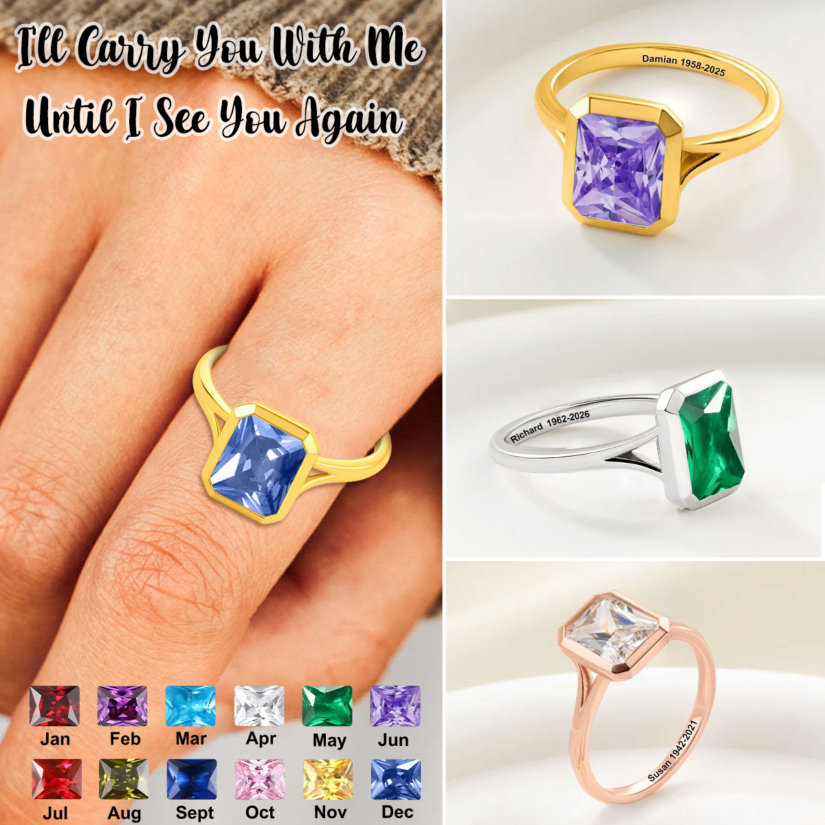 Custom Ring For Memorial Husband With Birthstone