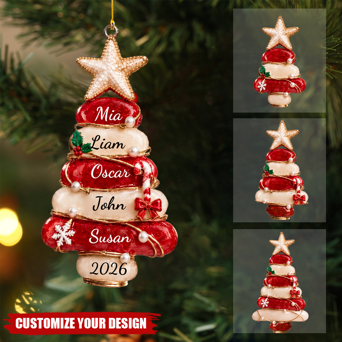 Personalized 3D Sea Glass Stack Christmas Ornament-Custom Family Name Gift