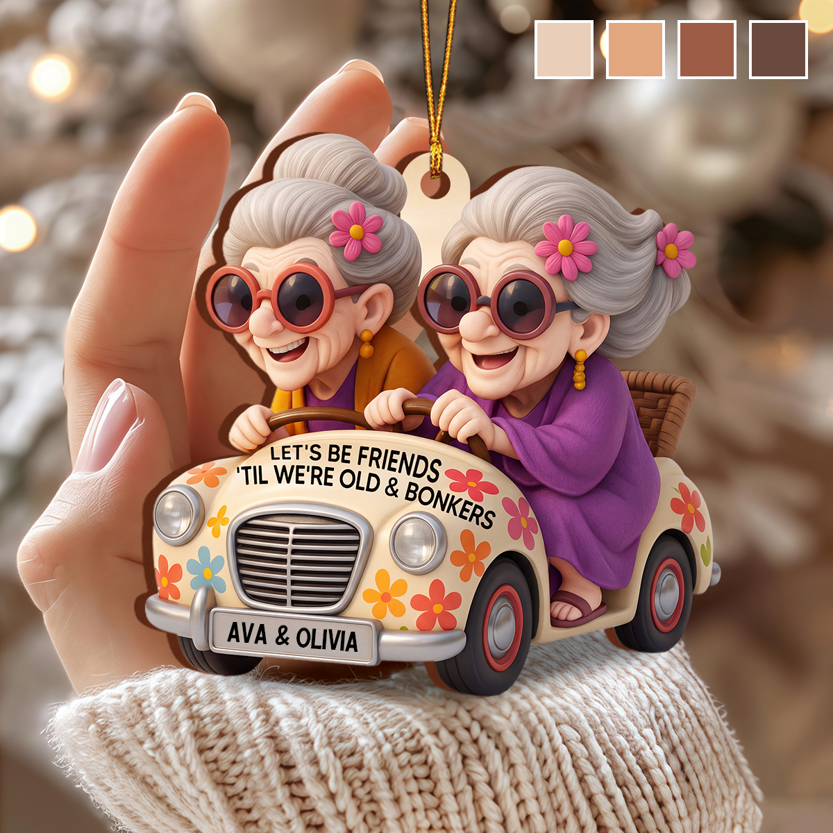 Personalized Funny Old Ladies in Car Friendship Christmas Ornament