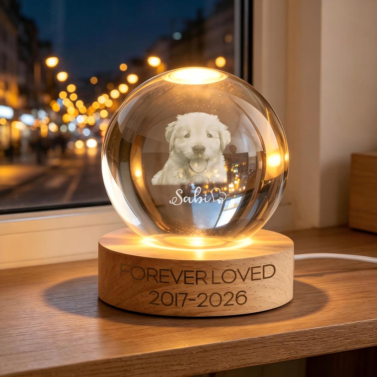 Custom Pet Memorial Night Light, Personalized Pet Portrait Crystal Ball Night Light
