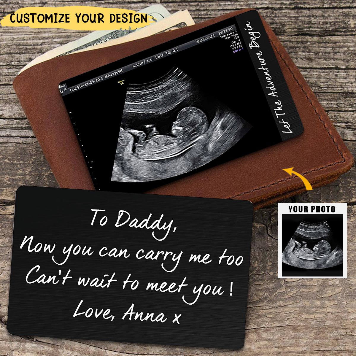To Daddy Now You Can Carry Me Too - Personalized Photo Aluminum Wallet Card