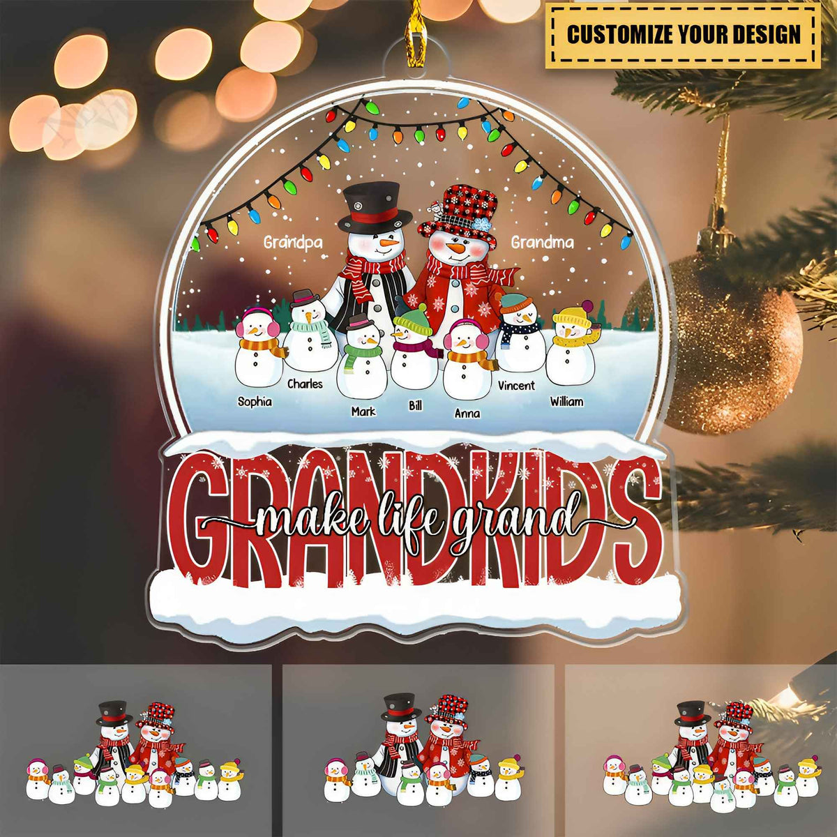 Grandkids Make Life Grand Snowman Grandpa Grandma With Little Snowman Kids Personalized Acrylic Ornament