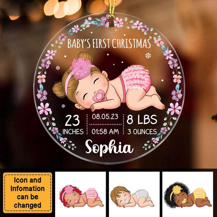 Gift For Baby First Christmas Personalized Circle Ornament