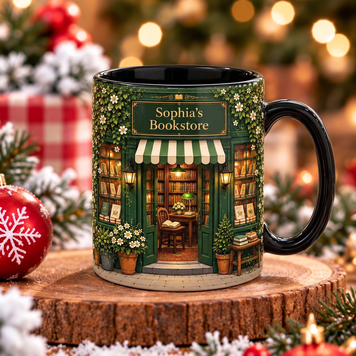 Personalized Vintage Library Bookstore Mug, Book Lover Coffee Cup